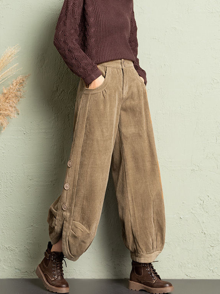 Corduroy Pant Warm - Kore Kadife Kadın Pantolon Sonbahar Kış